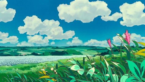 Studio Ghibli Blue, Studio Ghibli Background, Ghibli Artwork, Desktop Wallpaper Art, Kiki's Delivery Service, Computer Backgrounds, Studio Ghibli Movies, Studio Ghibli Art, Ghibli Art