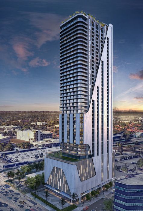 Bachow Ventures Proposes 47-Story Mixed-Use Tower At 11 North Andrews Avenue In Fort Lauderdale - Florida YIMBY Facade Architecture Design, Residential Building Design, High Building, Building Elevation, Fotografi Kota, Mix Use Building, Skyscraper Architecture, Building Concept, Tower Design