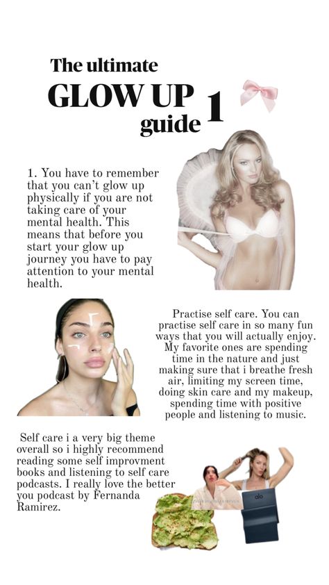 How to glow up, glow up tutorial, glow up, girly things, wellness, health, self care, podcast, music, self improvement Glow Up Tutorial, Self Care Podcast, Glow Up Guide, Positive People, Screen Time, Glow Up?, Take Care Of Yourself, Fresh Air, Girly Things