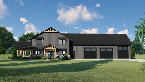 Barndominium House Plan - 3 Bedrooms, 2 Bath, 2765 Sq Ft Plan 104-224 Barndominium Floor Plans With Attached Garage, 2 Level Barndominium, 2 Barndominiums Connected, Barndominium Ideas Floor Plans With Shop 2 Story, Barndominium With Pool House Plans, Two Story Metal Building Homes, Barndominium With Side Porch, Barndominiums With Breezeway, Barndominium With Attached Garage