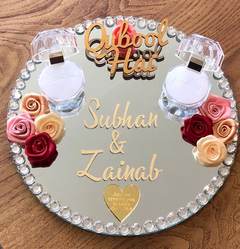 Nikkah Mirror, Doodh Pilai, Nikkah Ring, Wedding Ring Plate, Nikkah Gifts, Couples Gift Ideas, Engagement Ring Platter, Gifts For The Bride, Wedding Pen