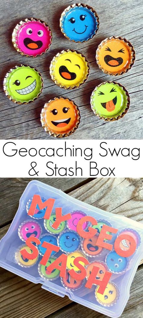 Geocashing Stash and Swag Box Geocache Swag Ideas Diy, Geocache Swag Ideas, Geocaching Swag, Geocache Ideas, Geocache Swag, Geo Caching, Geocache Containers, Geocaching Ideas, Swag Ideas