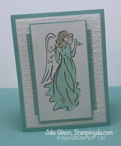 Stampin Up Angels Of Peace, Angel Cards Handmade, Peace Christmas Cards, Angel Christmas Cards, Angel Of Peace, Religious Christmas Cards, Homemade Christmas Cards, Stampin Up Christmas Cards, Wink Of Stella