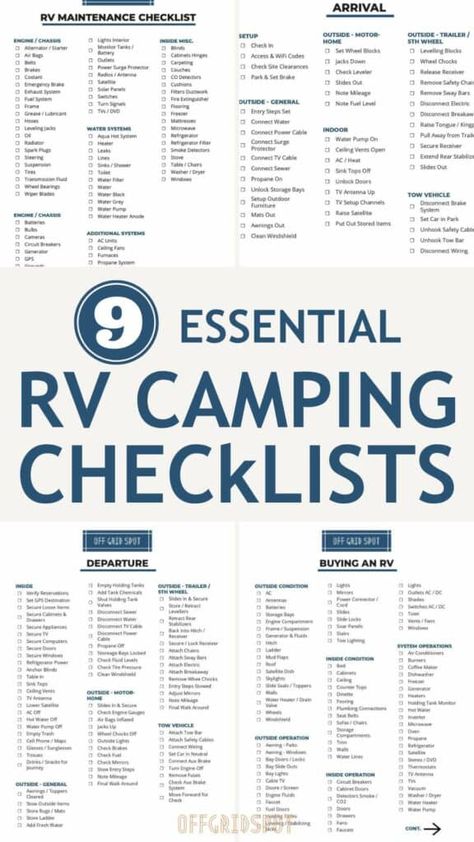 Rv Checklist Free Printable, Camping Lists, Camper Checklist, Rv Packing List, Camper List, Rv Checklist, Rv Supplies, Rv Camping Checklist, Camping Packing List