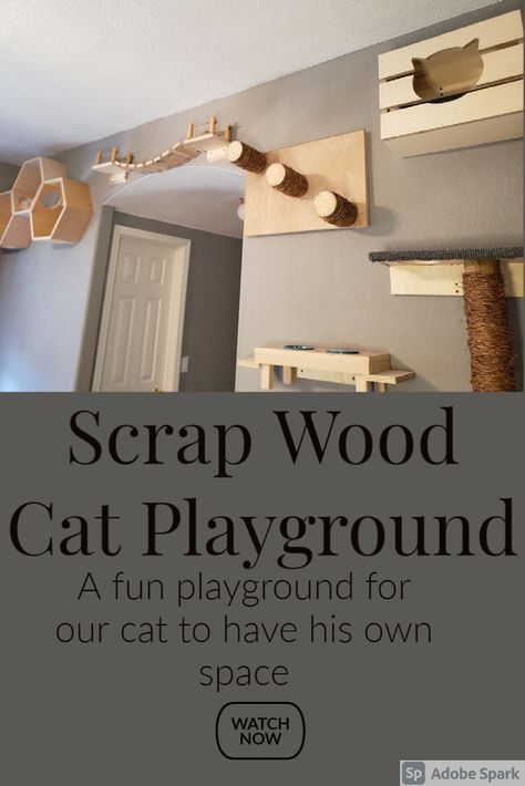 Yep, you could say our cat is spoiled. This was easier than you think. Follow along to see how we did it. Dont forget to follow me on Instagram and TikTok for lots of project ideas. Cat Wall House, Diy Cat Walkway, Cat Super Highway Diy, Cat Play Wall Diy, French Cleat Cat Wall, Diy Cat Jungle Gym Wall, Diy Cat Corner Ideas, Cat Playroom Indoor, Cat Course On Wall