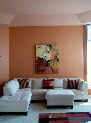 Constant Coral Sherwin Williams, Peach Living Rooms, Light And Airy Interior, Coral Living Rooms, Coral Paint, Brown Walls Living Room, Airy Interior, Brown Walls, Entryway Bathroom