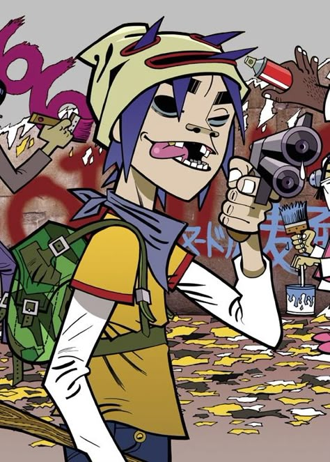 Gorillaz Art Style, Gorilla Band, Gorillaz 2 D, 2-d Gorillaz, Gorillaz Fan Art, Gold Wallpaper Iphone, Monkeys Band, Gorillaz Art, Gorillaz