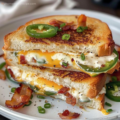 Easy Jalapeno Popper Grilled Cheese in Air Fryer - My Home Made Recipe Grilled Cheese In Air Fryer, Popper Grilled Cheese, Watermelon Jam, Spicy Sandwich, Jalapeno Popper Grilled Cheese, Fried Bologna, French Toast Muffins, Classic Grilled Cheese, Fried Pies