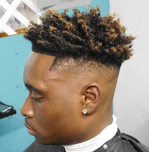 natural long top shaved sides hairstyle Black Hair Men Long, Blonde Tips On Black Hair, Hair Men Long, High Top Fade Haircut, Top Fade Haircut, Fade Haircut Styles, Men's Curly Hairstyles, Mohawk Haircut, High Fade Haircut