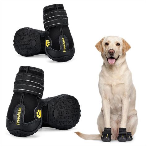 Freechase Dog Shoes for Large Dogs - Dog Booties for Medium Dogs, Dog Shoes for Hot Pavement, Dog Snow Boots with Waterproof Non-Slip Soles Reflective Straps 4PCS Dog Snow Boots, Dog Snow, Paw Protector, Dog Booties, Dog Boots, Dog Shoes, Dog Gear, Pet Paws, Medium Dogs