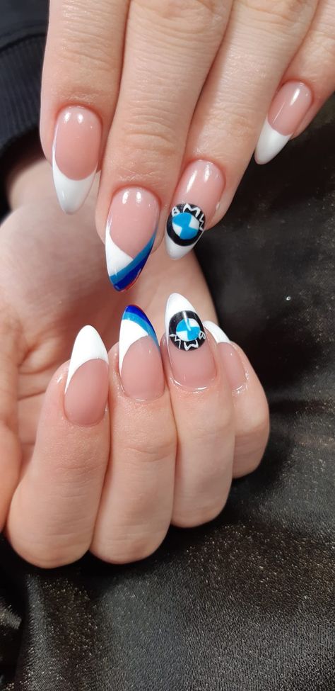 Real Madrid Nails, Bmw Nails Design White, Car Nail Picture, F1 Nails Designs Red Bull, Bmw M Nails, Porsche Nails, Bmw Nails Art, Bmw Nails Design, Jeep Nails Designs