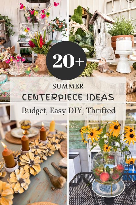 20+ Summer Centerpiece Ideas using budget-friendly, thrifted and DIY ideas. Picnic Centerpiece Ideas Table Decorations, Late Summer Table Decor, Picnic Table Centerpieces Outdoor, Summer Party Centerpiece Ideas, Garden Party Centerpiece Ideas, Summer Centerpiece Ideas, Picnic Table Centerpieces, Summer Party Centerpieces, Picnic Centerpieces