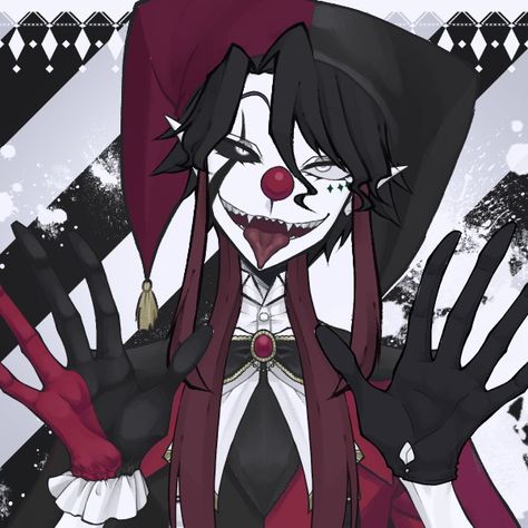 Jester Poses Reference, Court Jester Art, Hot Clown Art, Clown Clothes Drawing, Dark Jester Aesthetic, Matching Clown Pfp, Circus Oc Art, Anime Jester, Jester Fanart