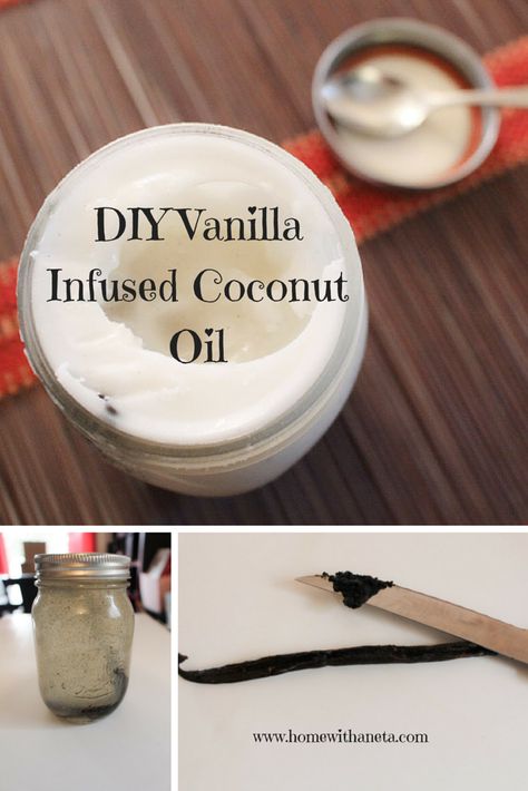 DIY vanilla infused coconut oil Infused Coconut Oil, Essential Oil Perfume Blends, Diy Vanilla, Coconut Perfume, Diy Coconut Oil, Coconut Bowls, Palm Leaf Plates, Vanilla Oil, Coconut Bowl