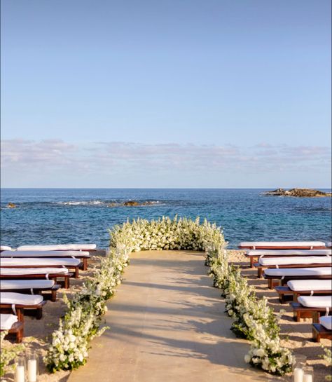 Boardwalk Wedding Aisle, Candle Aisle Beach Wedding, Oceanside Wedding Ceremony, Beach Ceremony Aisle, Beach Ceremony Decor, Beach Wedding Ceremony Decor, Altar Florals, Beach Wedding Aisle, Wedding Aisle Decorations Outdoor