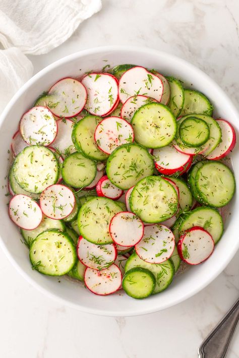 Cucumber Radish Salad | The Blond Cook Cucumber Radish Salad, Salad Japanese, Garlic Yogurt, Jar Salad, Cafeteria Food, Radish Recipes, Japanese Recipe, Radish Salad, Creamy Cucumbers