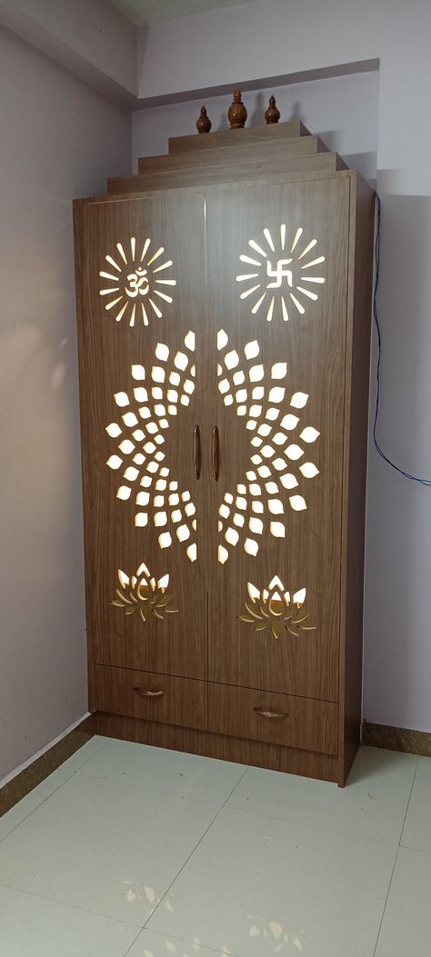 Double Door Pooja Room Design, Devudi Room Designs, Pooja Room Door Cnc Design, Pooja Room Double Door Design Modern, God Room Door Designs, Pooja Room Door Design Wood Carving, Puja Room Door Design Indian Modern, Mandir Door Cnc Design, Pooja Room Partition Design