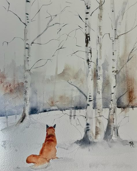 Winter fox woodland scene is now available just inbox me for details #watercolourartist #watercolours #artwork #artist #art… | Instagram Winter Animal Watercolor, Arctic Fox Watercolor, Watercolor Winter Animals, Woodland Scene Painting, Winter Scenes Watercolor, Watercolour Snow Scenes Winter Landscape, Woodland Painting Ideas, Winter Water Coloring Ideas, Watercolor Fox Tutorial