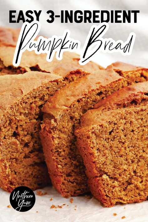 Easy 3-Ingredient Pumpkin Bread Recipe Pumpkin Puree Cake, 3 Ingredient Pumpkin Bread, 3 Ingredient Pumpkin, Quick Baking, Pumpkin Bread Easy, Pumpkin Loaf, Pumpkin Chocolate Chip Bread, Cinnamon Recipes, 3 Ingredient Recipes