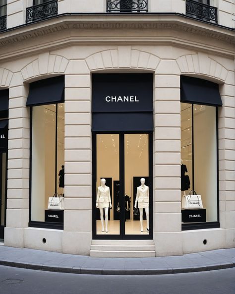 Clothing Shop Exterior, Luxury Boutique Exterior, Business Front Entrance, Celine Window Display, Chanel Store Aesthetic, Boutique Exterior, Cladding Texture, Classic Facade, Paris Store