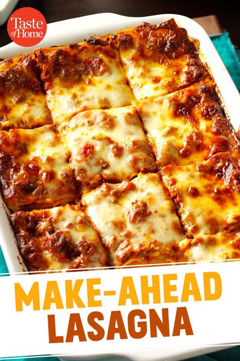 Make Ahead Lasagna, Baked Lasagna, Easy Lasagna Recipe, Homemade Lasagna, Potluck Recipes, Make Ahead Meals, Lasagna Recipe, Italian Dishes, Grimm