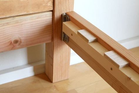 How to build a beautiful DIY bed frame & wood headboard easily. Free plan & variations on king, queen & twin size bed, best natural wood finishes, and more! King Size Bed Frame Diy, Bed Frame Diy, Diy Bed Frame Easy, Wood Bed Frame Diy, Bed Frame Wood, Diy Mattress, Horizontal Murphy Bed, Murphy Bed Ikea, Modern Murphy Beds