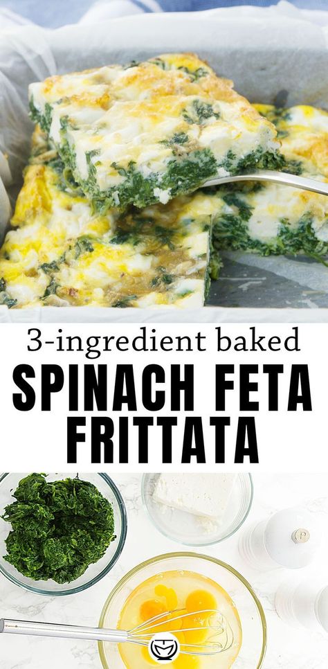 This baked spinach and feta frittata is so good and easy to make: thawed spinach + eggs + cheese. Bake for about 25-30 minutes and get an inexpensive and healthy meal ready in no time. #cheapmeals #eggs #frittatarecipes #keto #lowcarb Spinach And Feta Recipes Healthy, How To Use Up Feta Cheese, Spinach Feta Egg Bake, Spinach Recipes Keto, Spinach Feta Breakfast, Feta Egg Bake, Spinach Egg Bake, Spinach Feta Egg, Spinach Feta Frittata