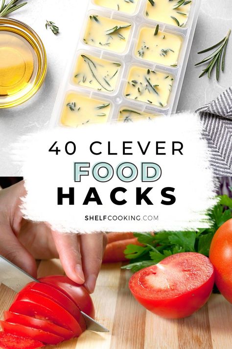 These simple food hacks will change the way you handle food in the kitchen forever. They will simplify your life in a BIG way and offer solutions to problems you didn't even know you had! Stylish Food Hack, Cooking Hacks Kitchen Tips, Food Hacks Easy, Shelf Cooking, Kitchen Hacks Cooking, Kitchen Tips And Tricks, Kitchen Hacks Food, Potatoes In Microwave, Prevent Food Waste