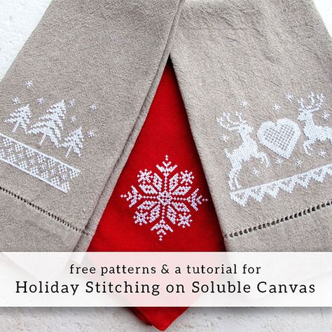 Tutorial for Stitching on Soluble Canvas & Free Patterns! – NeedlenThread.com Cross Stitch Towel, Brazilian Embroidery Stitches, Crewel Embroidery Kits, Hardanger Embroidery, Embroidery Stitches Tutorial, Embroidery Patterns Vintage, Learn Embroidery, Brazilian Embroidery, Embroidery Supplies