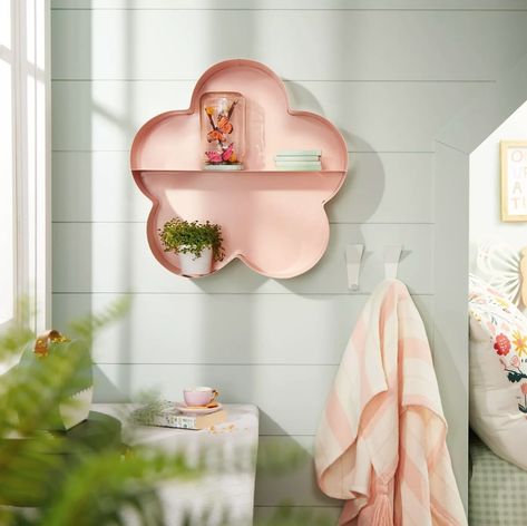 A pink flower shelf because we could all use a spring touch to our home decor. Is it meant for nursery decor? Maybe. Will it still look beautiful in your apartment? Definitely. Kawaii Rooms, Kids Wall Shelves, Apartment Shopping, Pink Shelves, Flower Shelf, Decorative Wall Sculpture, Apartment Vibes, Kids Shelves, Tokyo Drift