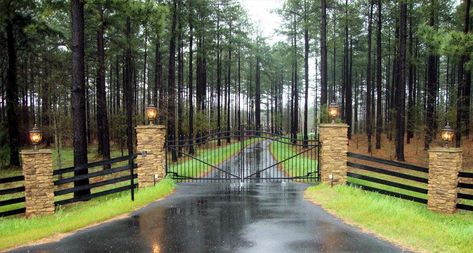 Farm Gates Entrance, Yard Fencing, Entrance Gates Driveway, Driveway Entrance Landscaping, Farm Entrance, Ranch Gates, Iron Fences, Estate Gates, Driveway Entrance