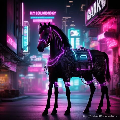 A cyberpunk horse made by AI. Cyberpunk Horse, Cyberpunk, Horses, Japan, Songs, Tattoos, Anime, Animals