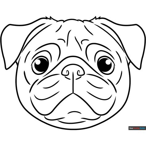 Free Pug Face Coloring Page for Kids Pug Coloring Pages Free Printable, Pug Line Drawing, How To Draw A Pug, Pug Drawing Easy, Templates For Drawing, Pug Drawing, Pug Mask, Face Coloring, Pug Illustration