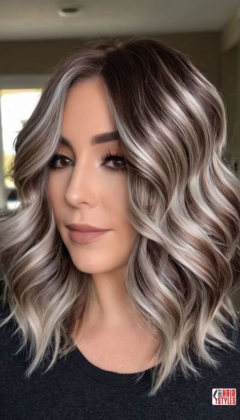 Blonde Hair Two Tone, Brown Hair With Grey Balayage, Highlight To Blend Grey Hair, Blonde Hair Turning Gray, Best Hair Transformations, Champagne Grey Brown Hair, Darker Hair Color Ideas Balayage, Cool Blonde And Brown Hair Color, Low Maintenance Grey Hair Coverage