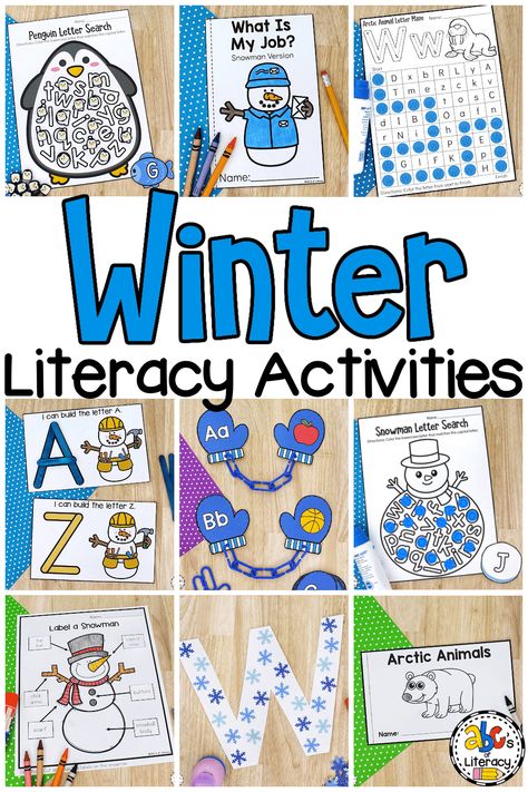 Preschool Winter Literacy, Winter Reading Activities, Literacy Night Activities, Winter Animals Preschool, Winter Themed Activities, Winter Literacy Activities, Winter Literacy Centers, Winter Writing Activities, Winter Kindergarten Activities