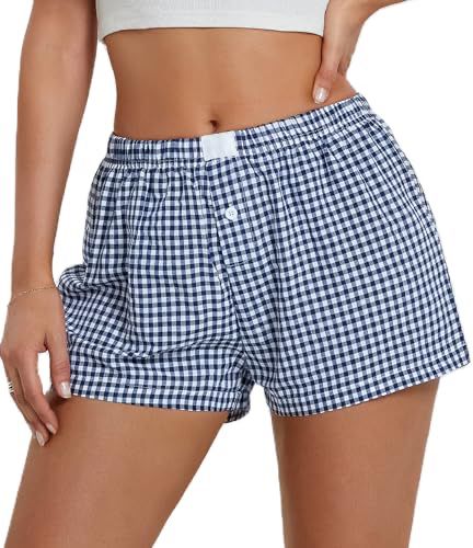 Y2k Pajamas, Boxer Shorts For Women, Womens Boxer Shorts, Pajamas Shorts, Business Casual Blouse, Summer Sleepwear, Womens Tops Dressy, Pj Shorts, Gingham Shorts