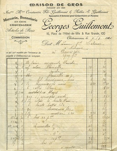 vintage French receipt, antique invoice, old French document, free digital graphics, aged paper French Grocery, Aged Paper, Papel Vintage, French Ephemera, طابع بريدي, Etiquette Vintage, Postal Vintage, Free Vintage Printables, Old Design