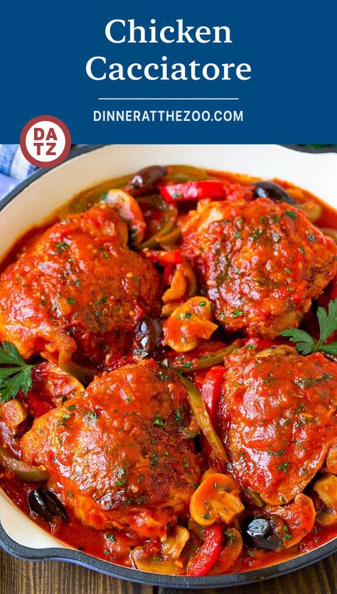 This recipe for chicken cacciatore is a classic dish made with braised chicken and an assortment of vegetables, all cooked together in a flavorful tomato sauce. It’s an easy dinner that the whole family will love! One Pot Italian Chicken, Recipe For Chicken Cacciatore, Chicken Creole, One Pot Italian, Italian Chicken Cacciatore, Dutch Oven Chicken, Awesome Chicken, Chicken Peppers, Cookout Sides