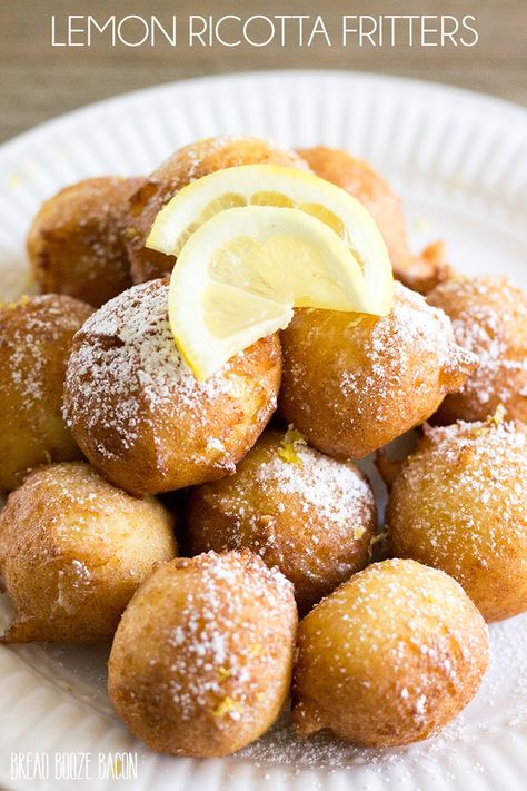 Lemon Ricotta Fritters are a light and fluffy bite that's perfectly poppable and always a hit at brunch! #BreadBoozeBacon #lemon #fritters #ricotta Ricotta Fritters, Bread Booze Bacon, Ricotta Recipes, Lemon Ricotta, Fritter Recipes, Lemon Herb, Taste Test, Best Breakfast Recipes, Red Kitchen