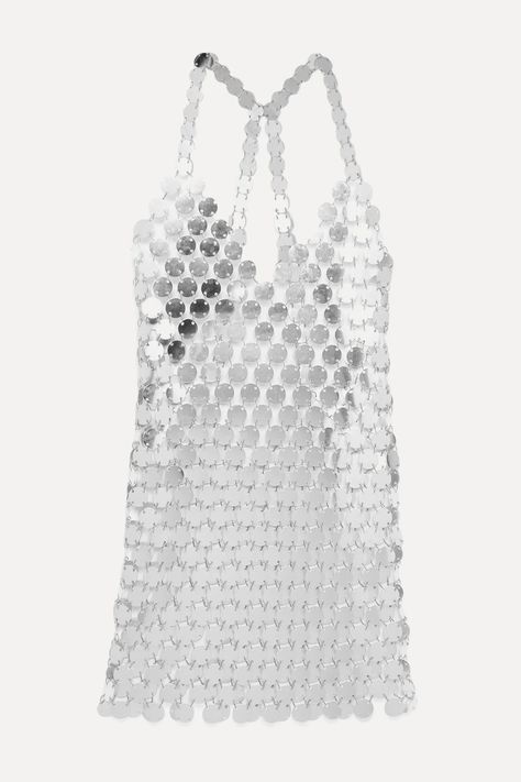 FANNIE SCHIAVONI Cara chainmail mini dress Fannie Schiavoni, Tulle Mini Dress, Jimmy Choo Sandals, Sheer Mini Dress, Metallic Clutch, Reem Acra, Bold Makeup, Studio 54, Alexandre Vauthier