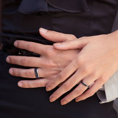 Forever black 🖤✨⁠ Black concrete wedding band set blended with nacre chips | Polished titanium edges and inner.   -⁠⠀ 🛒 www.loretorings.com | Free shipping .⁠⠀ .⁠⠀ .⁠⠀ #moonlightlovers #alternativefashion #weddingband Concrete Wedding, Matching Couple Rings, Black Concrete, Dream List, Cool Wedding Rings, Moody Wedding, Matching Couple, Wedding Band Sets, Couple Rings