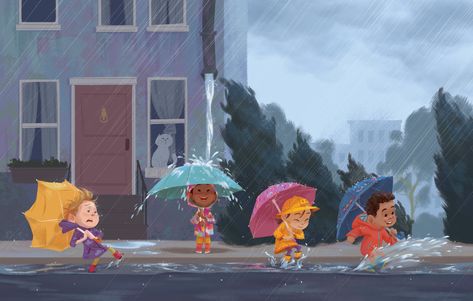 My Little Golden Book About Weather on Behance Rain Illustration, Illustration Photoshop, Illustration Art Kids, Illustration Book, Wacom Cintiq, Children's Illustration, Picture Books Illustration, Childrens Books Illustrations, Book Illustration Art