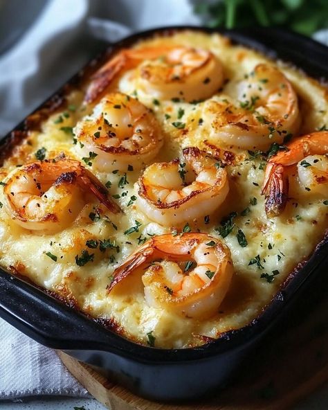 Shrimp With Mashed Potatoes, Shrimp Imperial Recipe, Shrimp Cargot Recipe, Creamy Shrimp Recipes, Shrimp And Mashed Potatoes, Shrimp Goat Cheese, Shrimp Gratin, Marry Me Shrimp, Coconut Shrimp Dipping Sauce