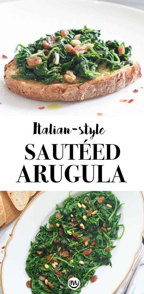 Cooked Arugula, Arugula Recipes, Arugula Salad Recipes, Vegan Side Dishes, Nut Recipes, Mediterranean Diet Recipes, Vegetable Sides, Veg Recipes, Healthy Dishes