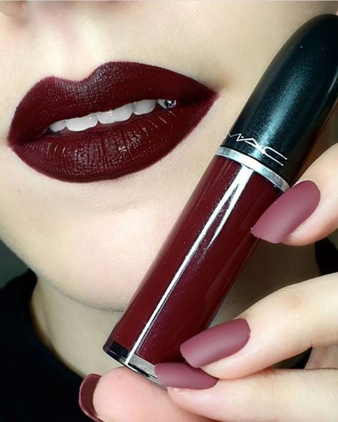 MAC lipgloss in High Drama shade. #Bordeaux Mac High Drama, Korean Wolf Cut, Dark Lipstick Shades, Dark Red Lipstick, Mac Lipgloss, Mac Products, Storybook Cosmetics, Mac Lipstick Shades, Dark Red Lips