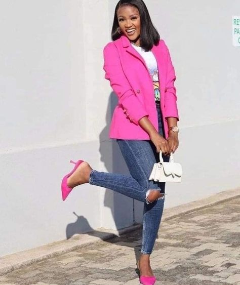 #fashion #fashionoutfits #trends #style Pink Blazer Jeans Outfit, Law Life, Friday Outfit For Work, Chick Outfit, Jeans Outfit For Work, Dress Tips, Casual Work Attire, Women's Workwear Fashion, Casual Office Wear