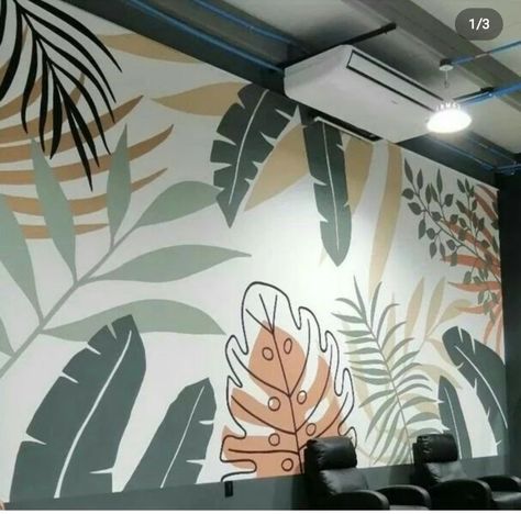 Neutral Wall Mural Diy, Monstera Mural Painting, Boho Mural Painting, Monstera Wall Mural, Monstera Wall Painting, Boho Wall Painting Ideas Bedroom, Boho Mural Wall, Unique Wall Painting Ideas Creative, Simple Wall Murals Diy Paint