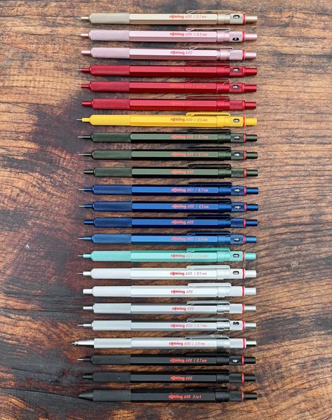 rOtring 600 range. All colours. (except Holbein flat white) : mechanicalpencils Rotring 600, Easy Lego Creations, Stationery Obsession, Stationary Store, Healing Journaling, Retro Gadgets, Pen Art Drawings, Pen Collection, Bullet Journal Diy