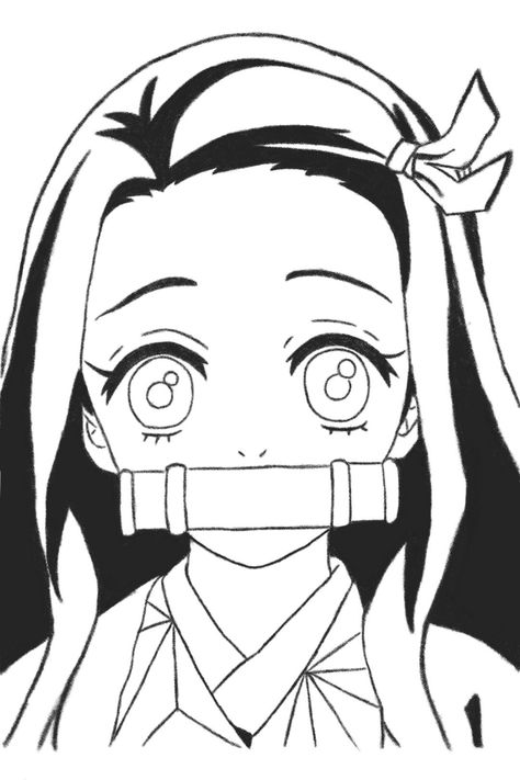 Nezuko Outline Drawing, Mitsuri Kanroji Drawing Easy, Nezoku Drawing, Uncolored Drawings Anime, Nezuko Lineart, Nezuko Drawing Easy, Nezuko Sketch, Nezuko Drawing, Naruto Painting