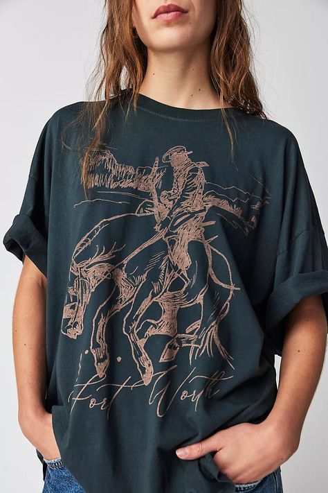 Cowboy Rodeo Onesize Tee | Free People Western Graphics, People Graphic, 2024 Wardrobe, Fleetwood Mac Rumors, Cropped Graphic Tees, Cowboy Rodeo, Rodeo Outfits, Oversized Crewneck, Free People Clothing